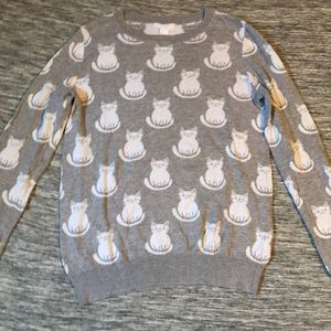 Gray and White Cat Pattern Sweater